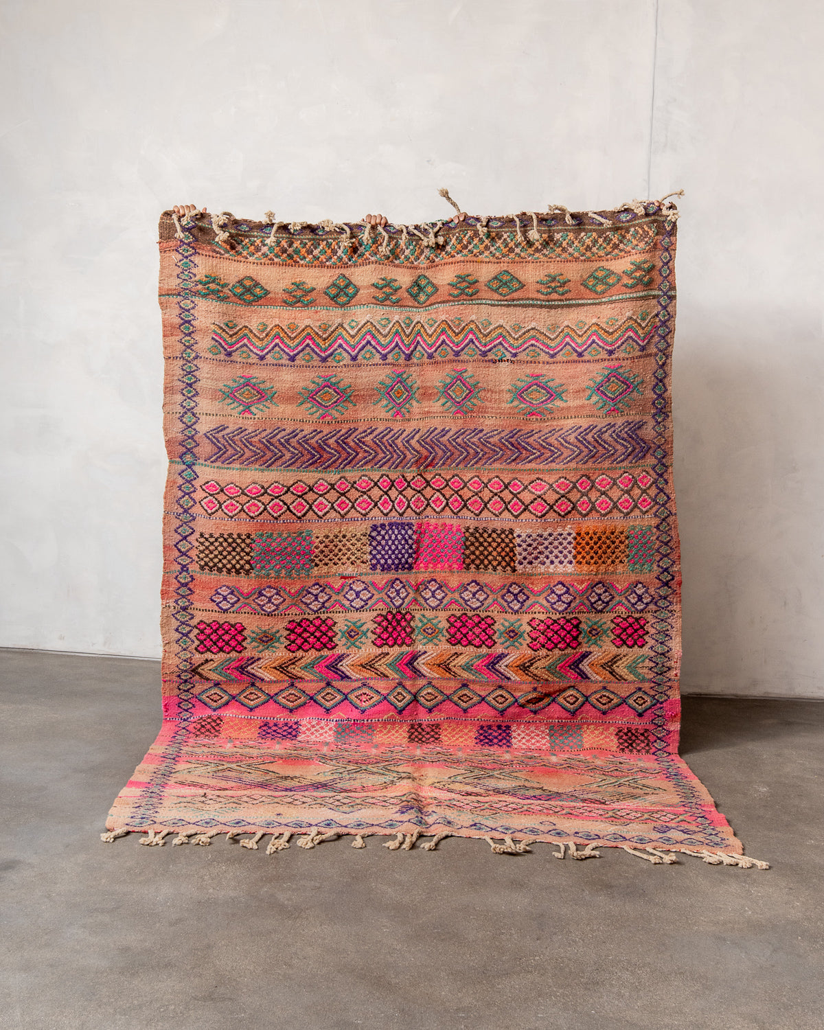 Modern, designer, handcrafted Berber rug from Morocco. Vintage Kelim carpet with beautiful designs and robust flat weave out of wool.